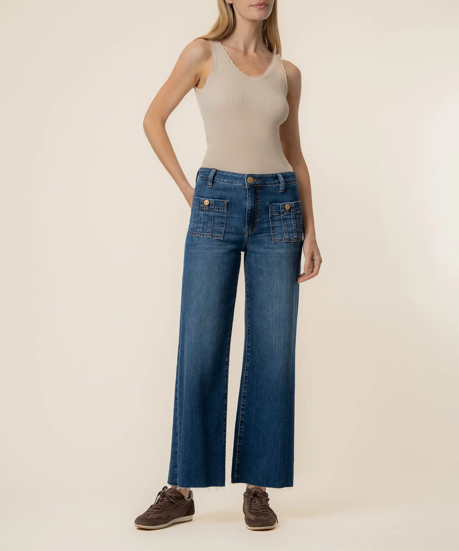 KUT Meg High Rise Wide Leg Front Patch Pockets