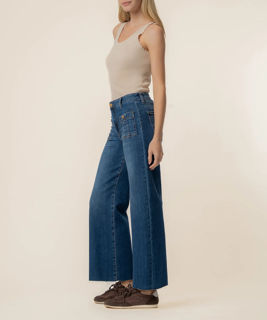 KUT Meg High Rise Wide Leg Front Patch Pockets