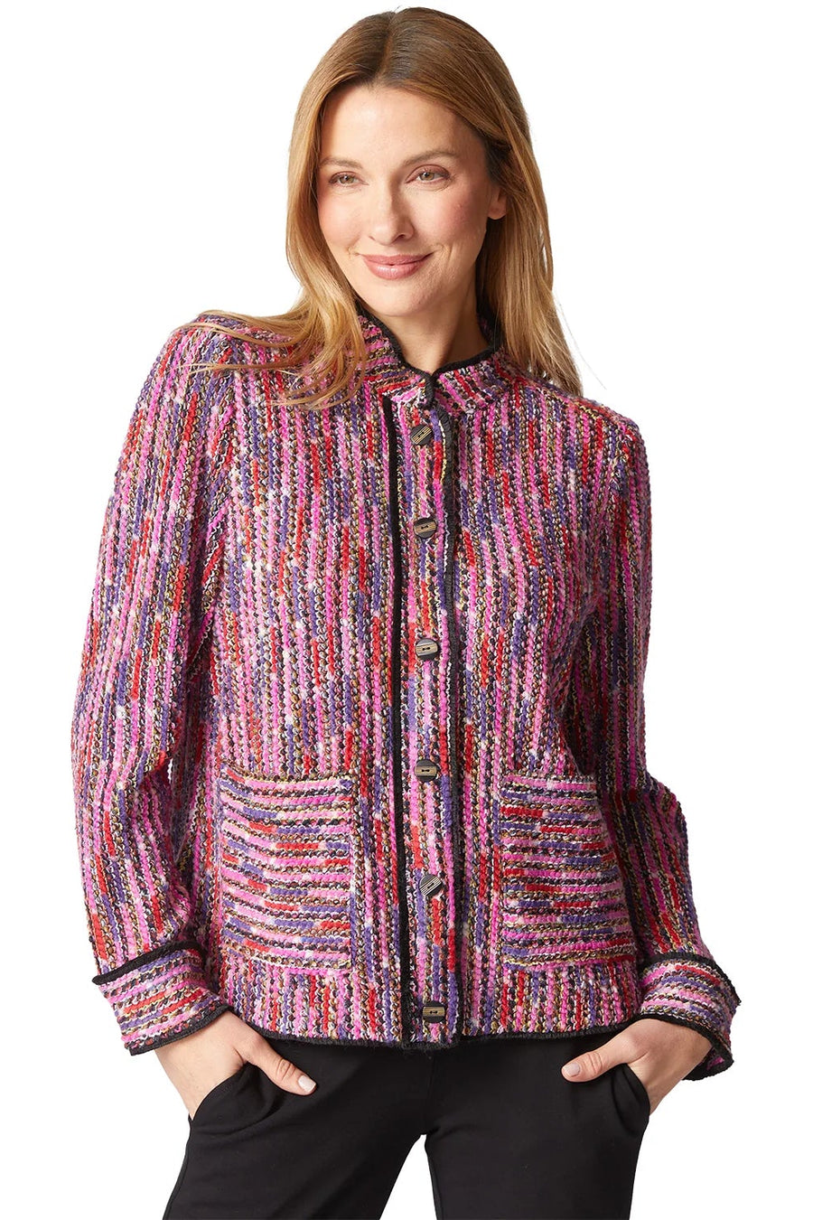 Mosaic Knit Fringe Jacket