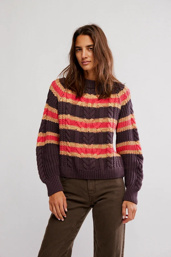 Frankie Cable Striped Pullover