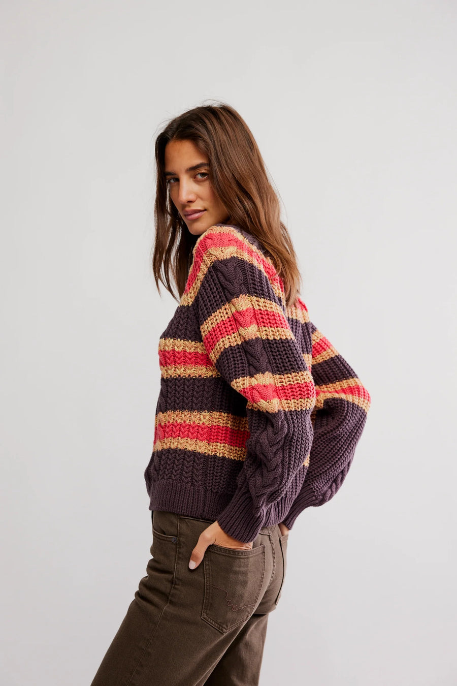 Frankie Cable Striped Pullover