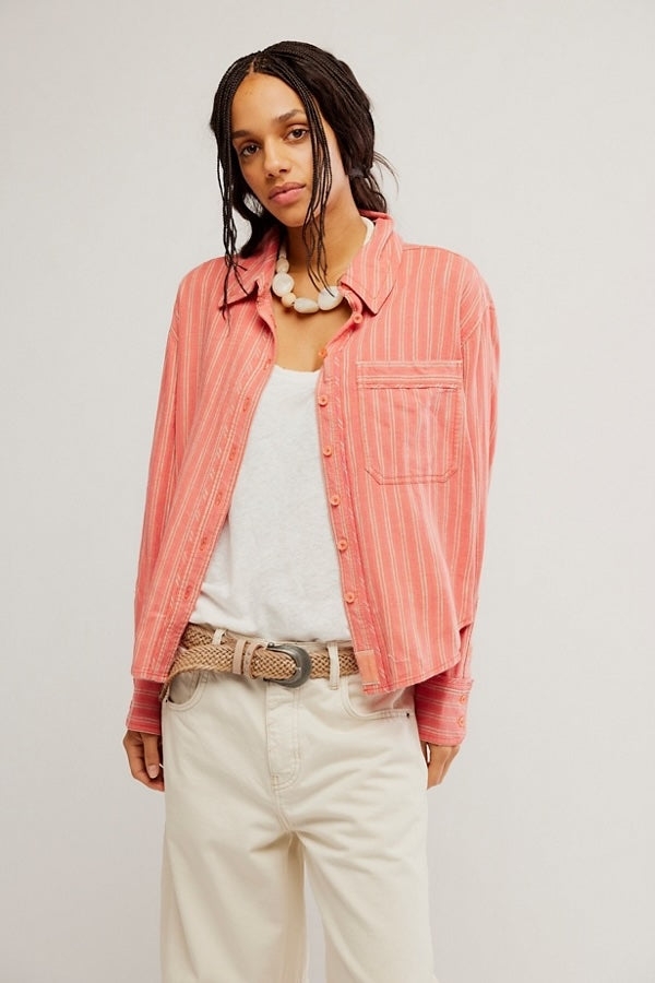 Free People Striped Linen Laurel Shirt