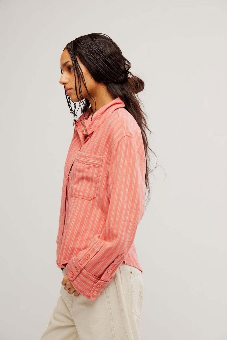 Free People Striped Linen Laurel Shirt