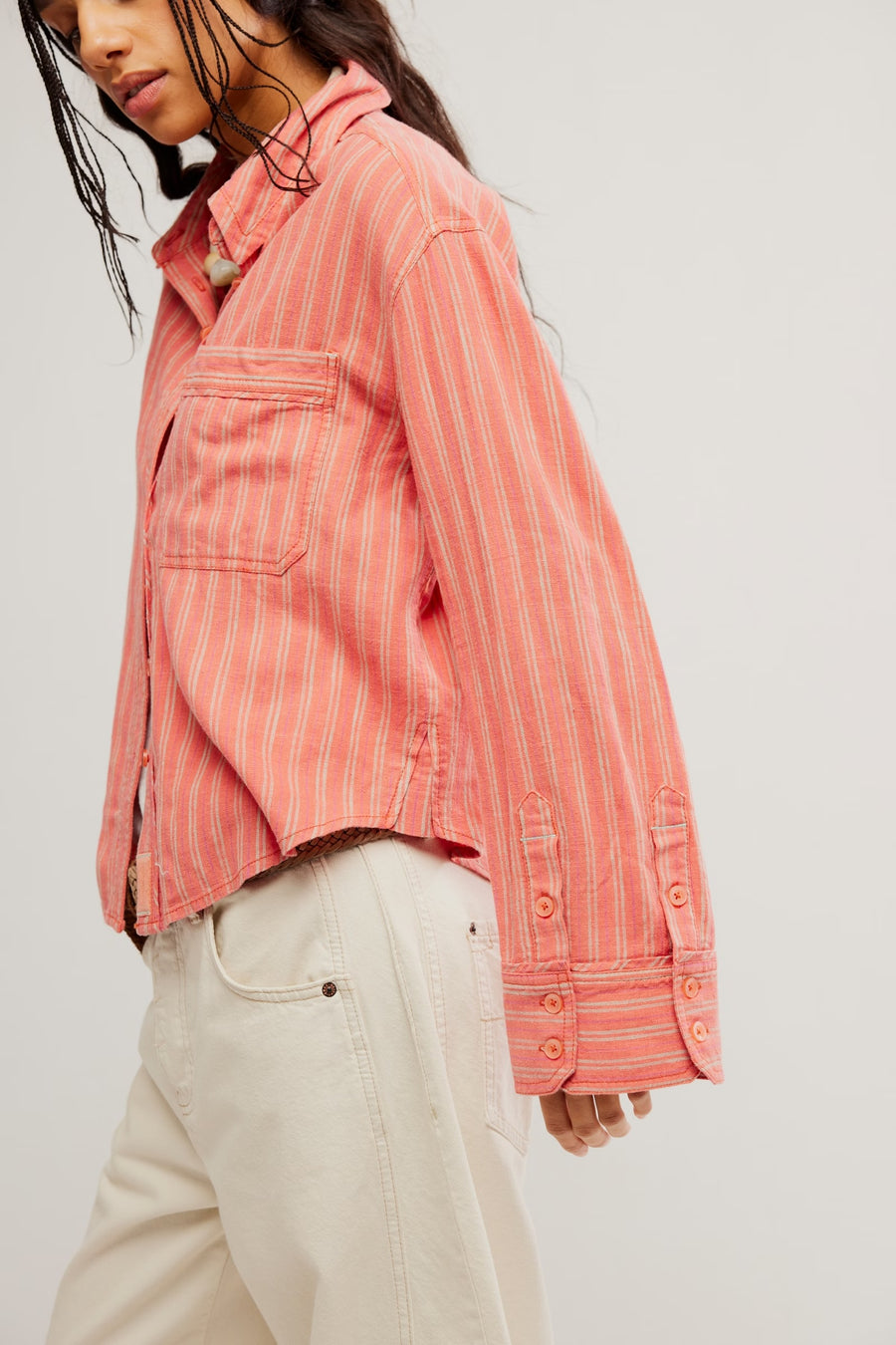 Free People Striped Linen Laurel Shirt