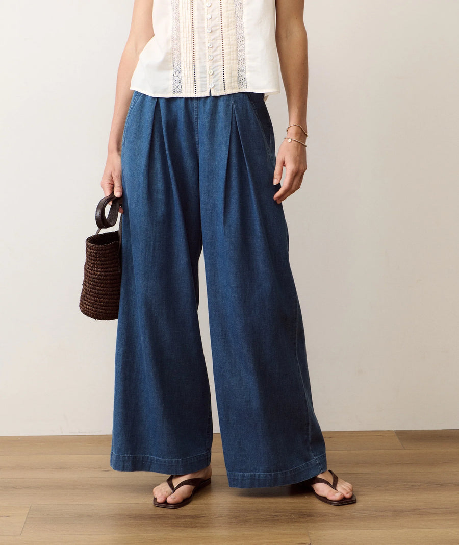 Marine Layer Allison Pleated Wide Leg Denim Trouser