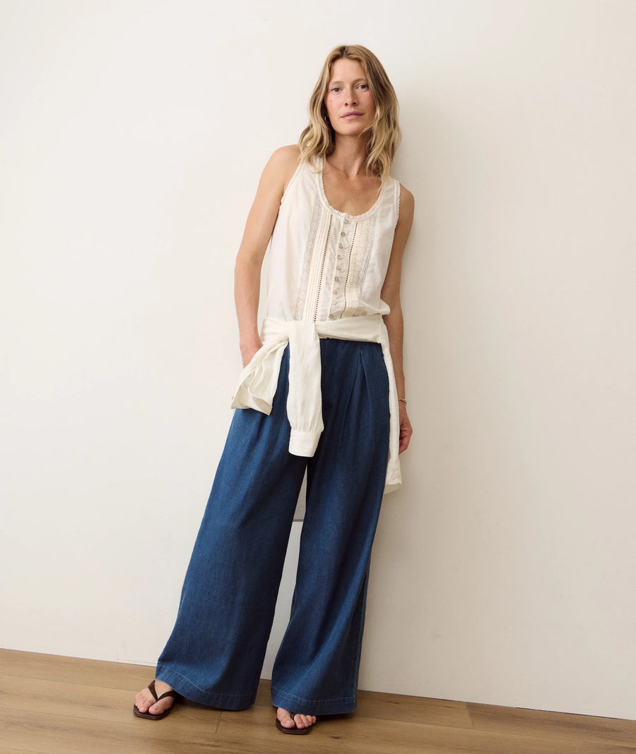 Marine Layer Allison Pleated Wide Leg Denim Trouser