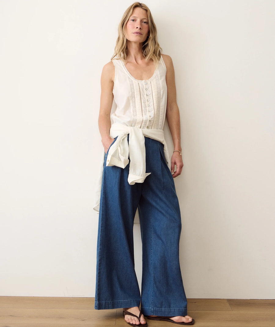 Marine Layer Allison Pleated Wide Leg Denim Trouser