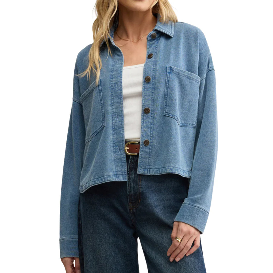 All Day Cropped Knit Denim Jacket