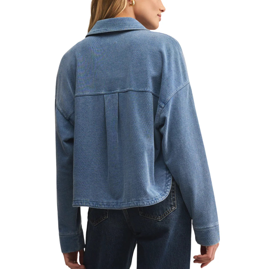 All Day Cropped Knit Denim Jacket