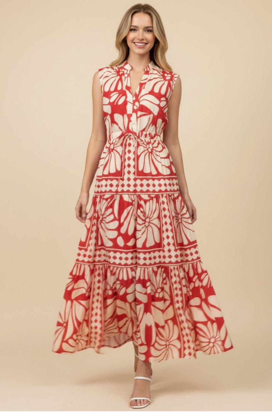 Pinch Floral & Geo Print Tiered Maxi Dress