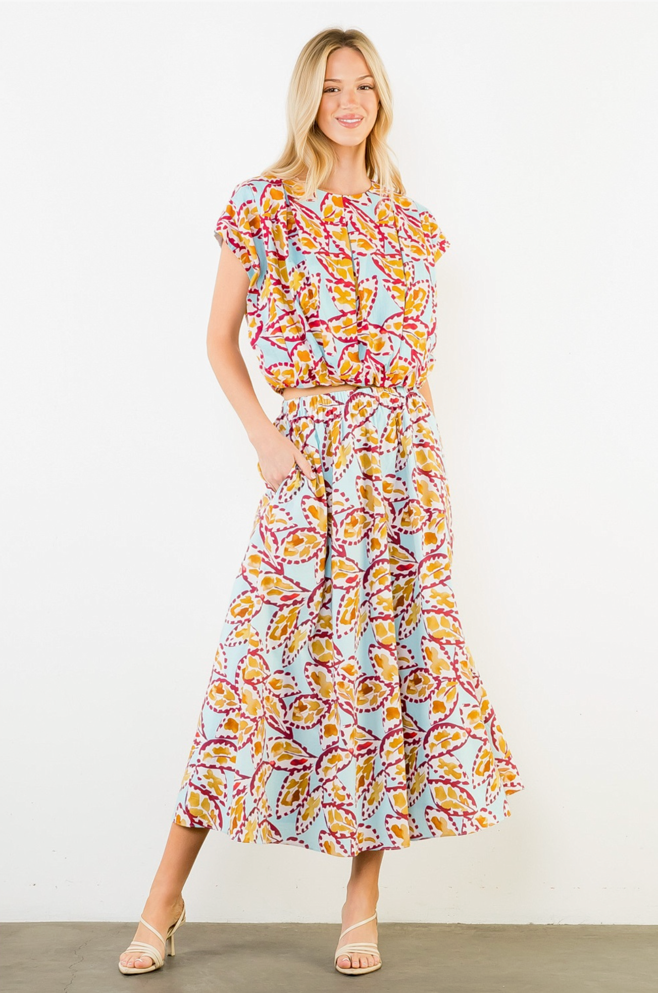 THML Sleeveless Pattern Top with Button Back