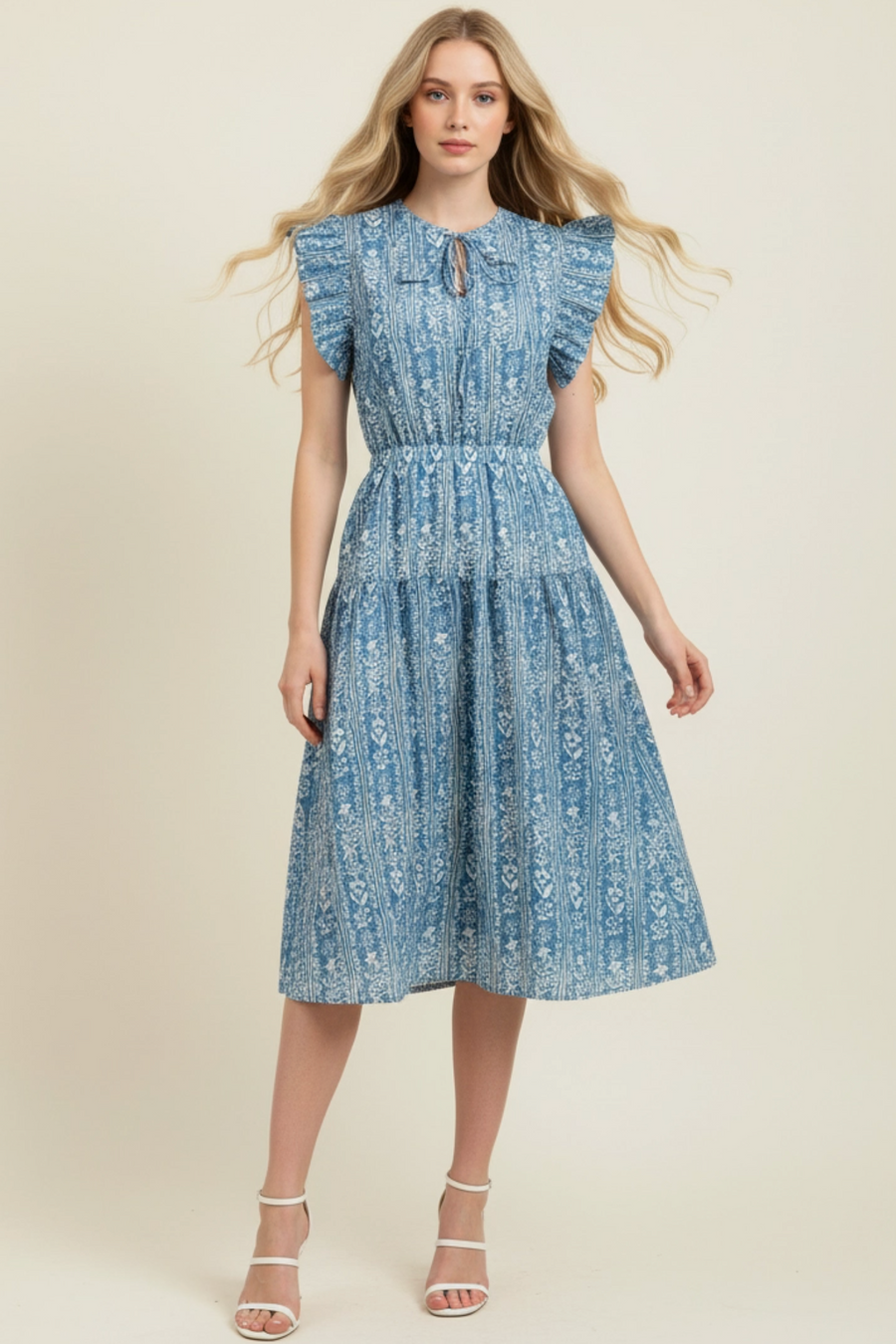 PINCH Floral Print Tiered Midi Dress