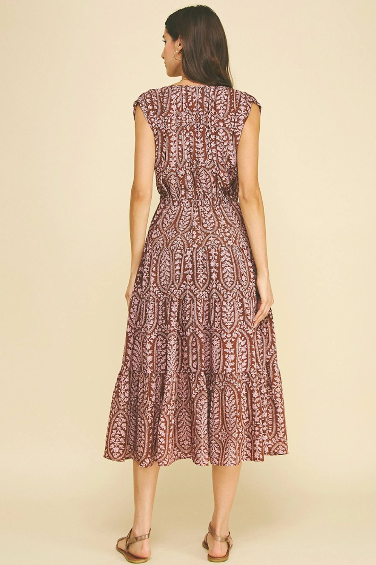 PINCH Bohemian Leaf Print Tiered Dress