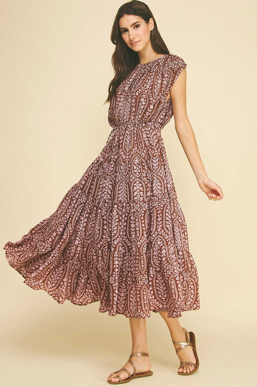 PINCH Bohemian Leaf Print Tiered Dress