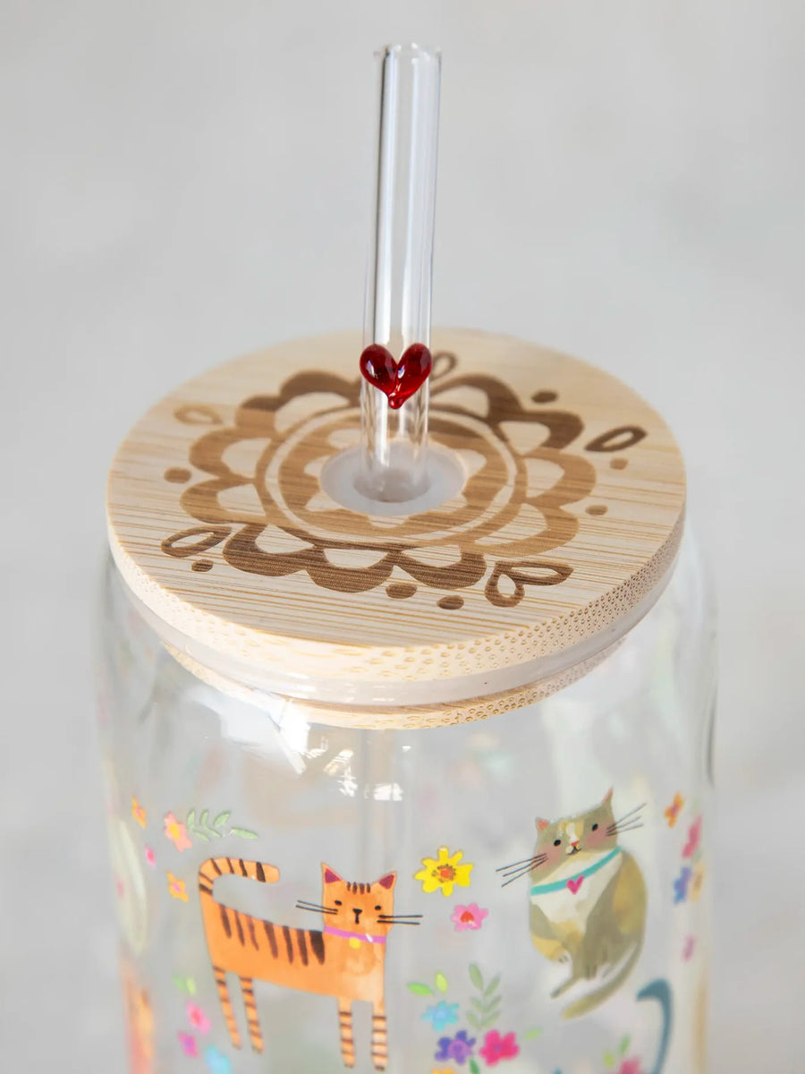 Cats Glass Tumbler With Lid & Straw