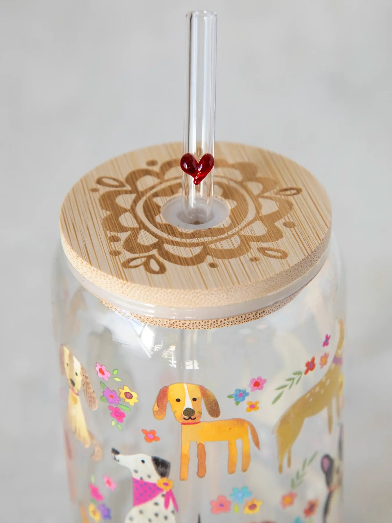 Dogs Glass Tumbler With Lid & Straw