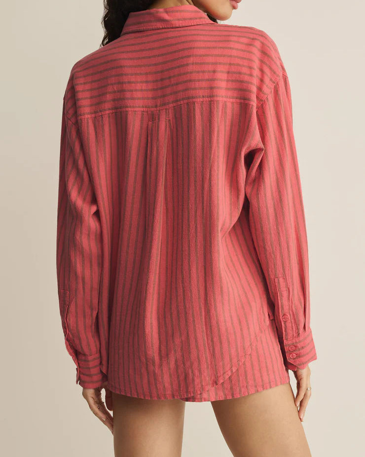 Z Supply The Perfect Striped Linen Button Up Shirt