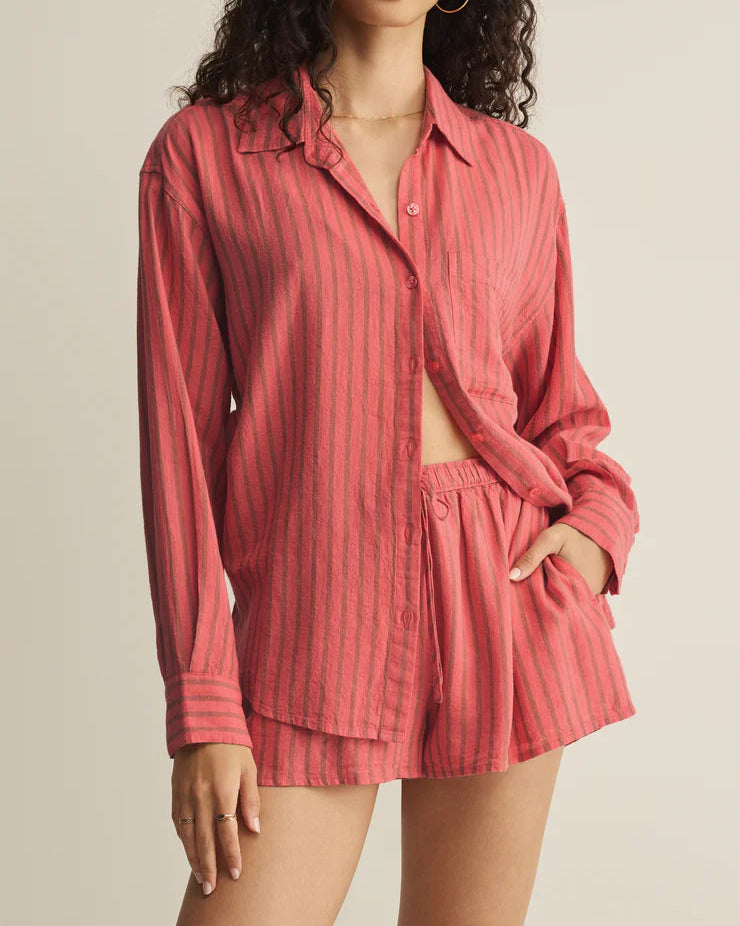 Z Supply The Perfect Striped Linen Button Up Shirt