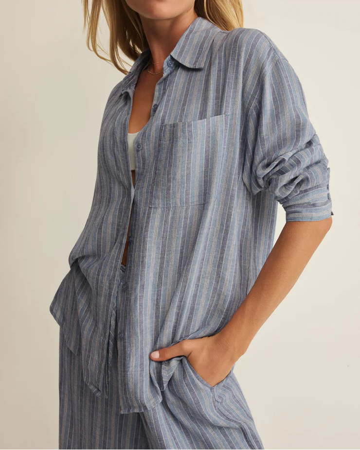 Z Supply Perfect Striped Linen Button Up Shirt