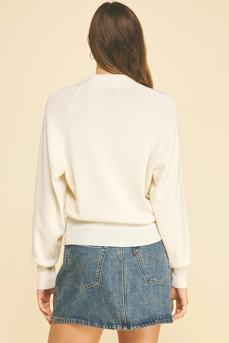 Button-Contrast Stitch Knit Cardigan