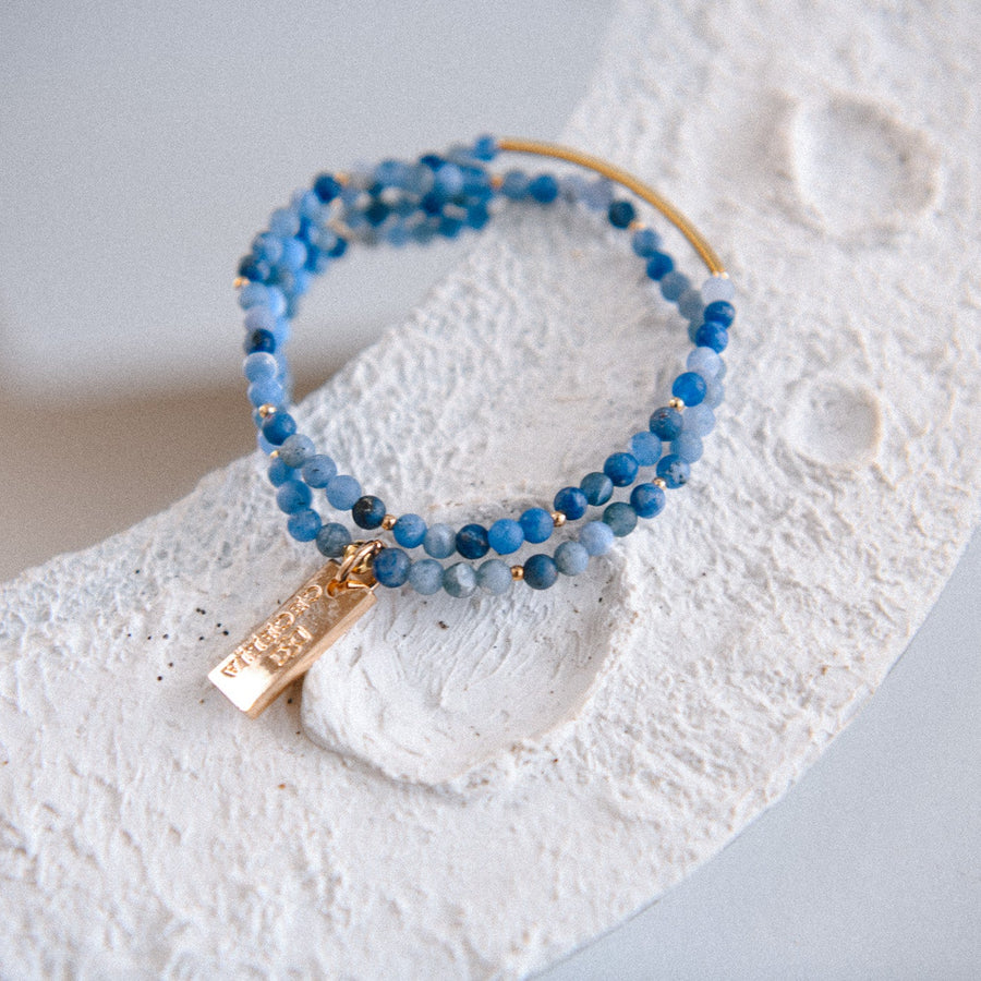 Cecelia Genuine Gemstone and Gold Double Wrap Sodalite Bracelet
