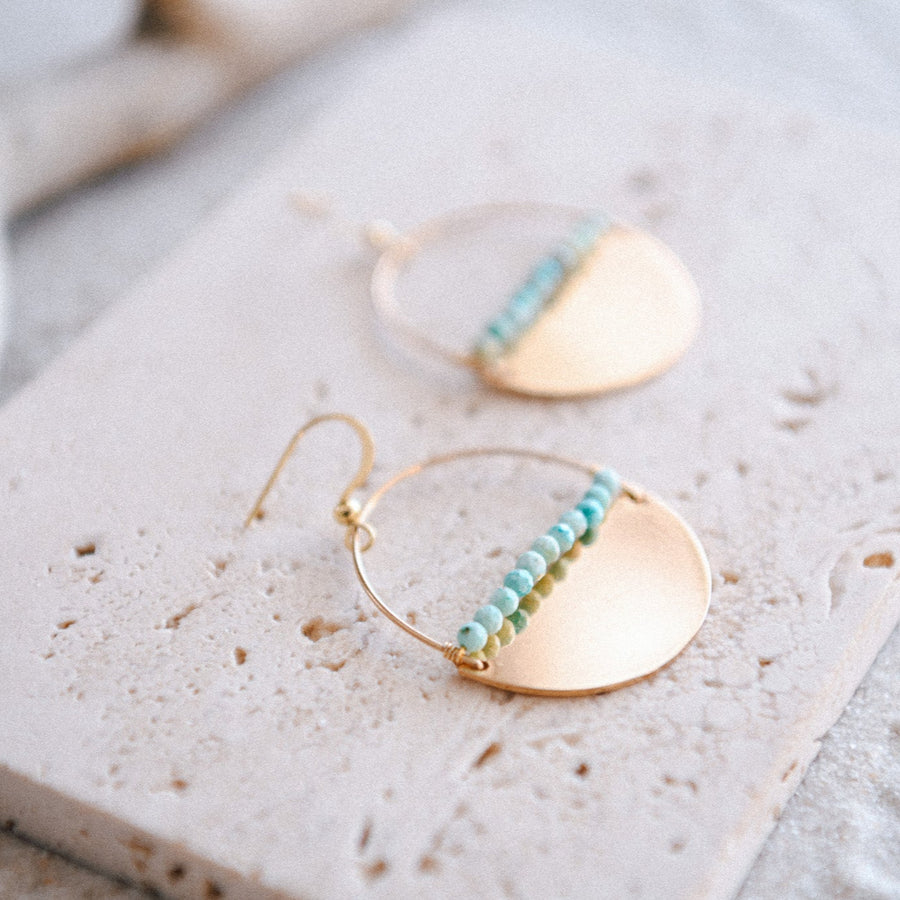 Gold Plated Half Moon & Turquoise Beaded Hoops