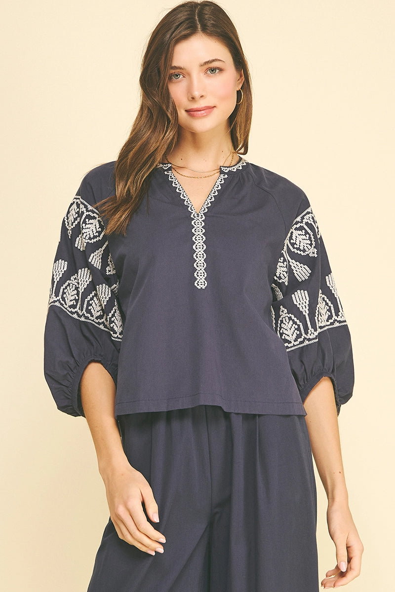 Embroidered Detail Blouse Top