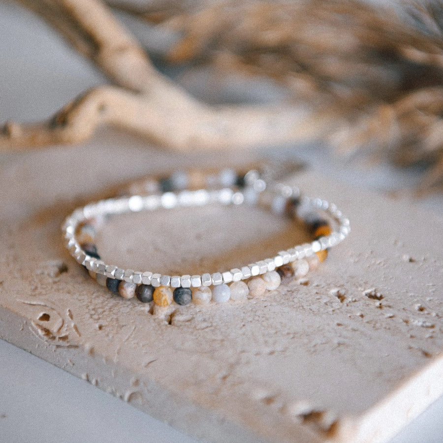Cecelia Bamboo Agate Silver Faceted Double Wrap Bracelet