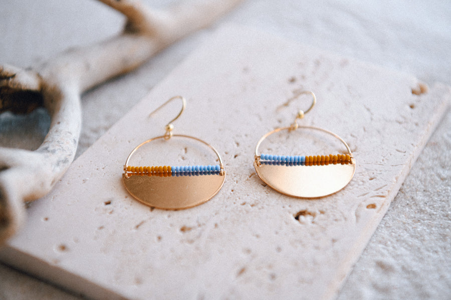 Gold Plated Half Moon & Seed Bead Hoops