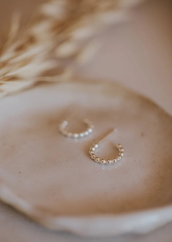 Beaded Huggie Hoops Silver