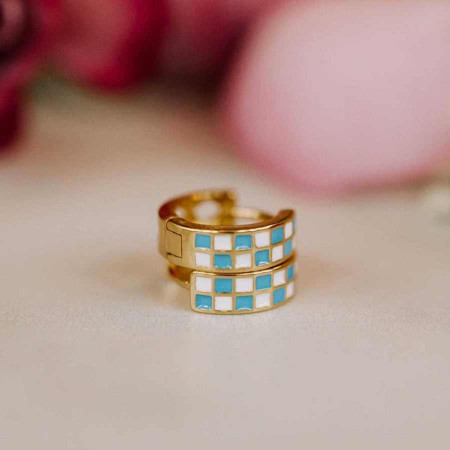 Mauve Jewelry Blue & White Checkered Hoops