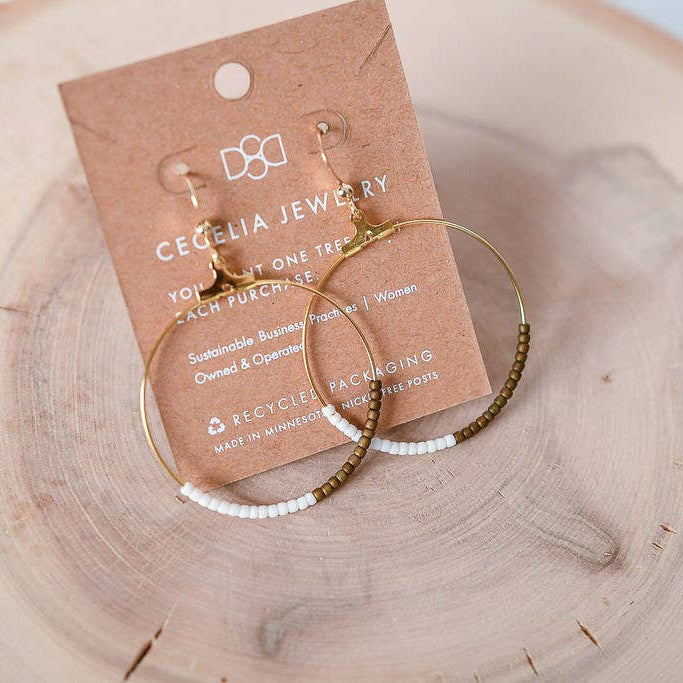 Cecelia Seed Bead Half and Half Hoop Earring
