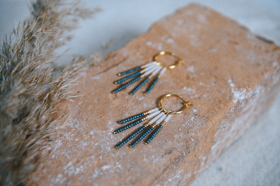 Beaded Fringe Hoop Earrings