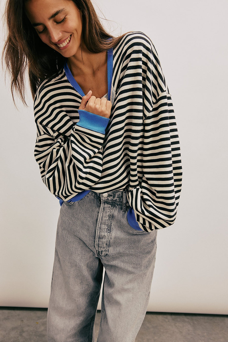 Free People Classic Striped Oversized Crewneck