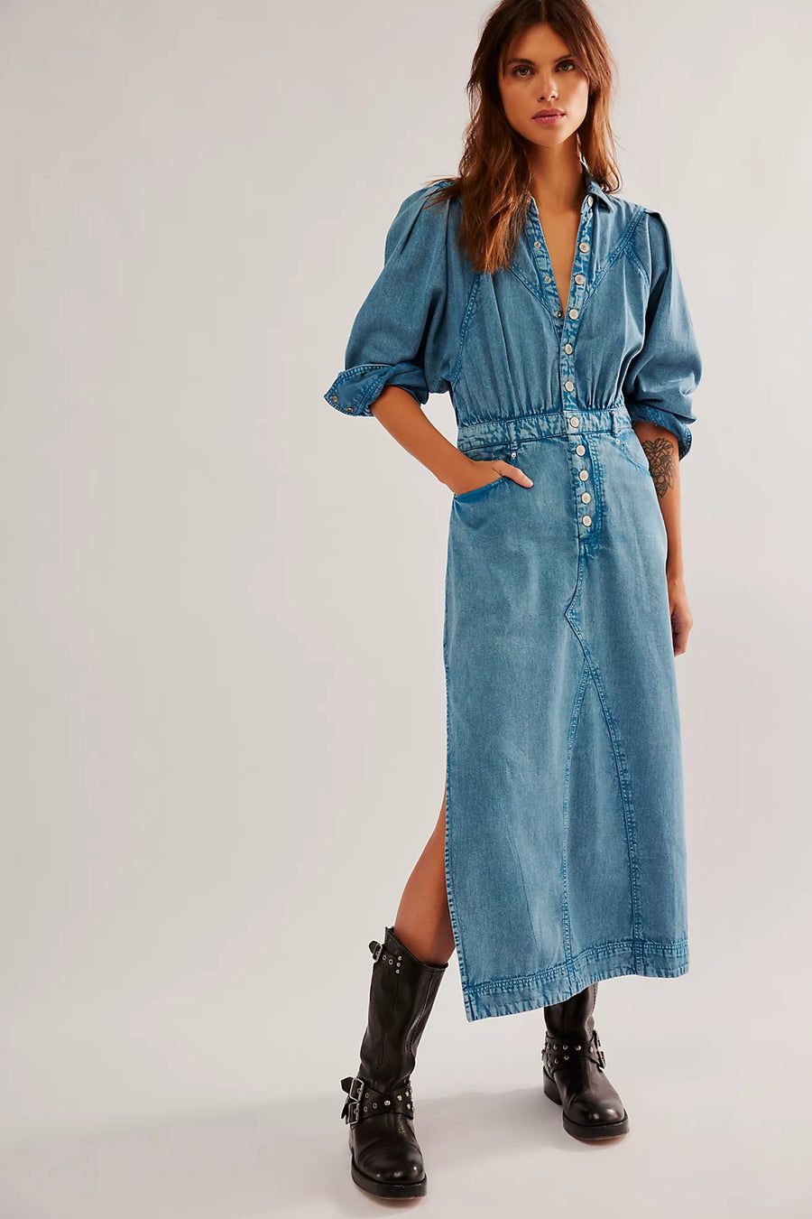 Free People Mad Love Denim Midi Dress