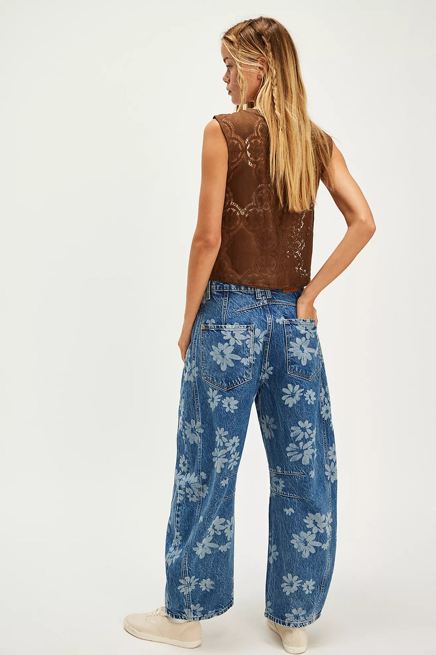 Free People Printed Barrel Jeans