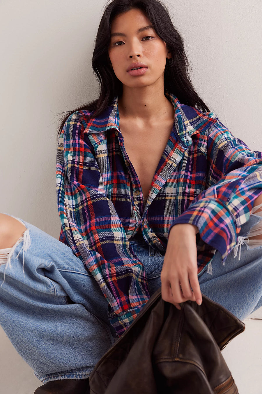 Free People We The Free Girl Meets Boy Plaid Shirt