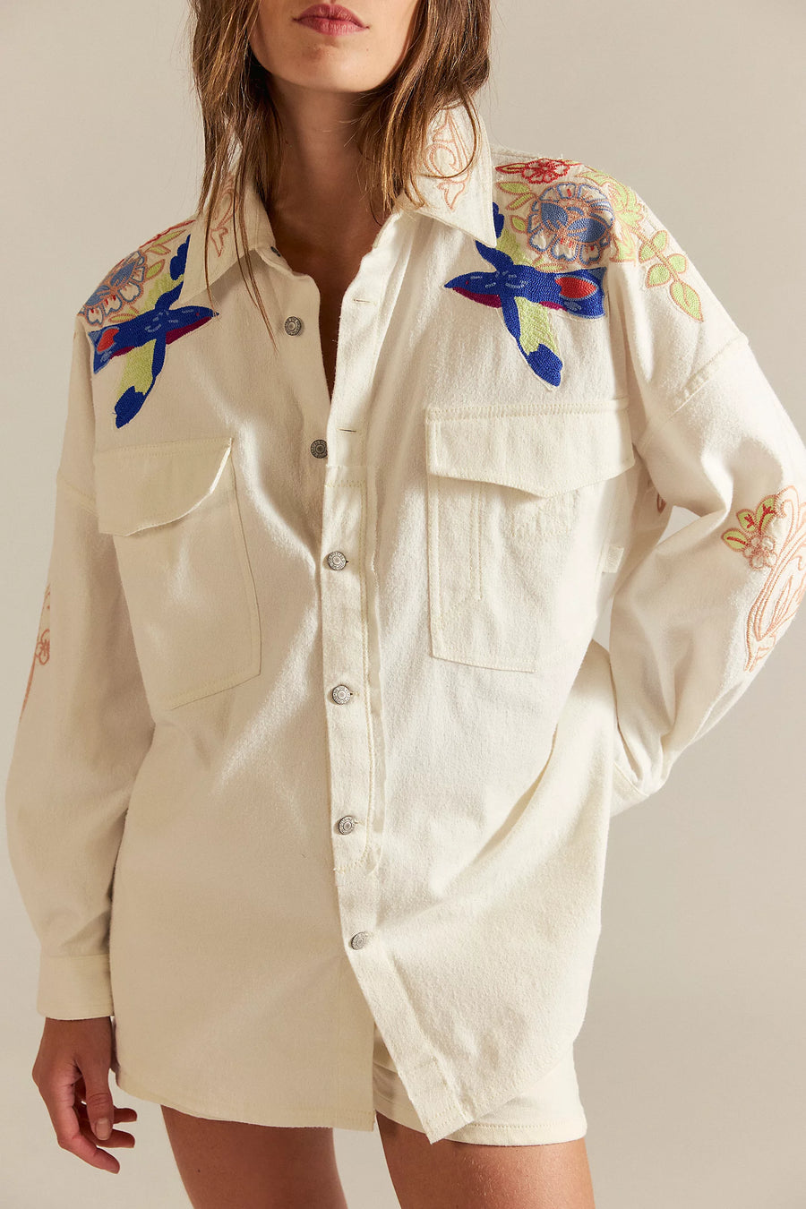 Free People We The Free Take Flight Embroidered Shirt