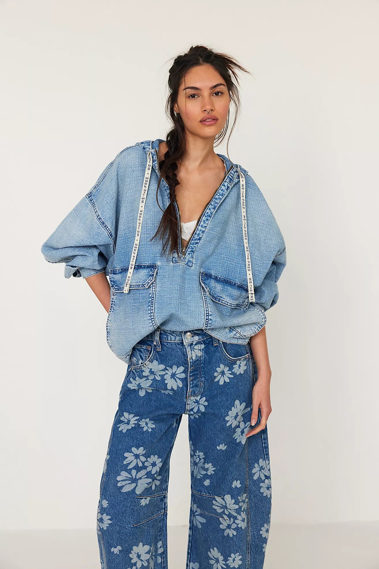 Free People Printed Barrel Jeans