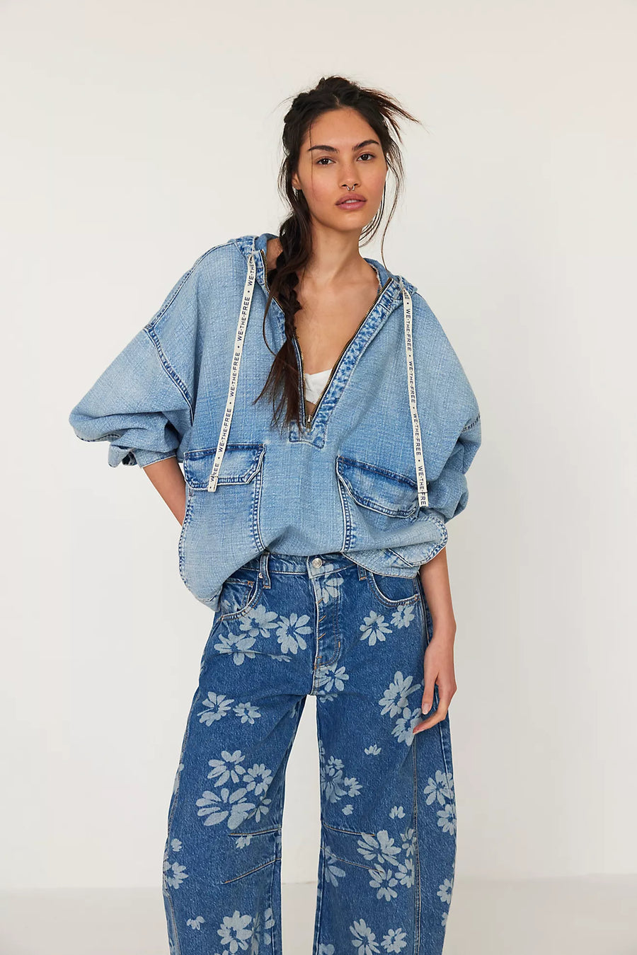 Free People Printed Barrel Jeans