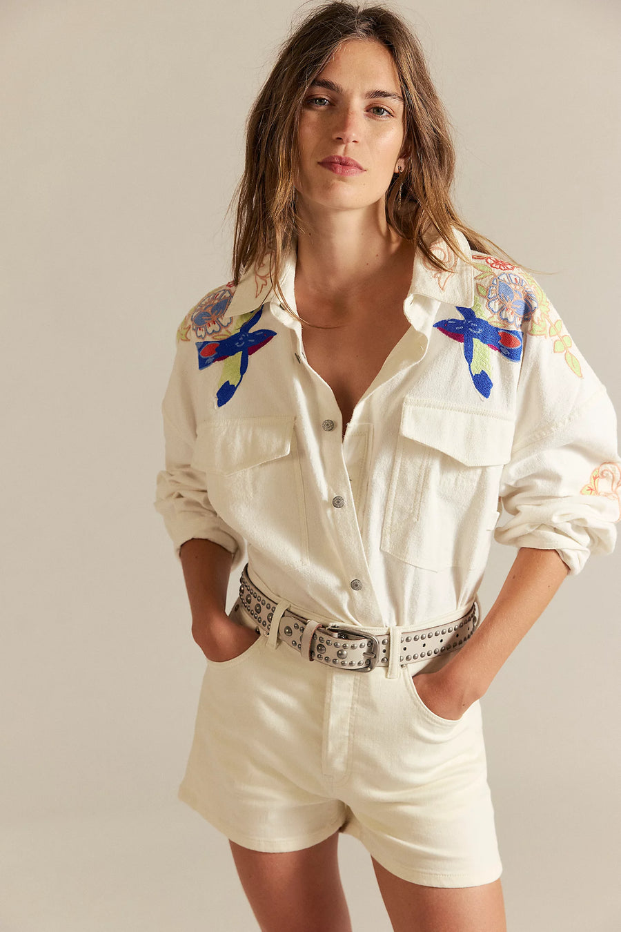 Free People We The Free Take Flight Embroidered Shirt
