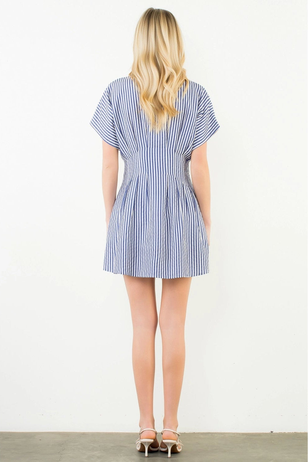 THML Short Sleeve Striped Button Down Dress