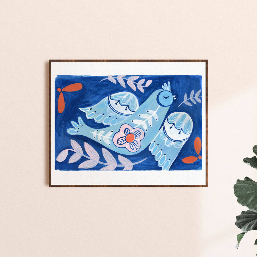 Dream Folk Studio Blue Folk Bird Art Print