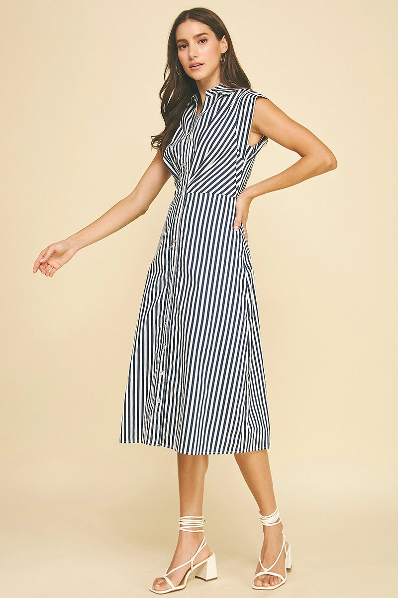 Striped Button Down Midi Dress