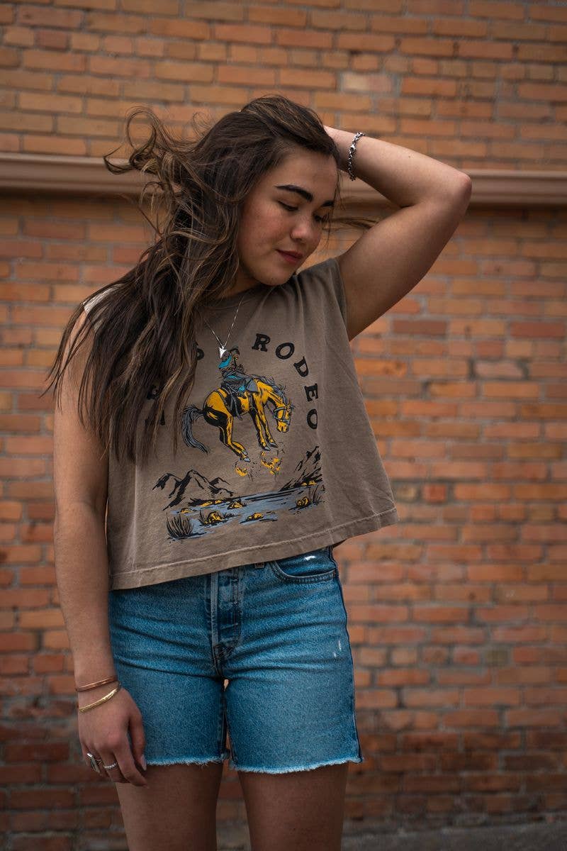 Let's Rodeo Ladies Muscle Tee - Faded Brown