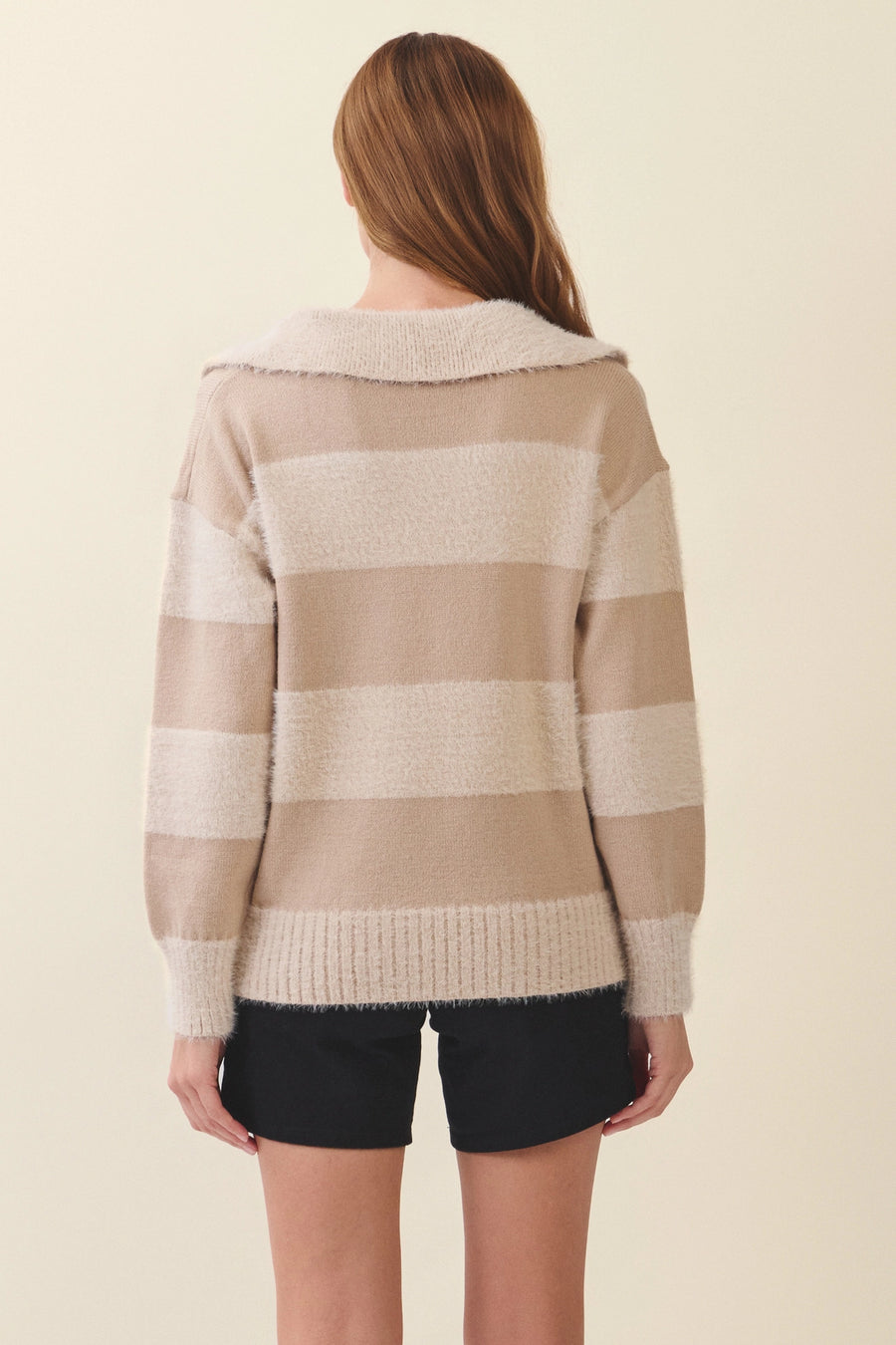 PINCH Soft Textured Striped Collar Knit Sweater
