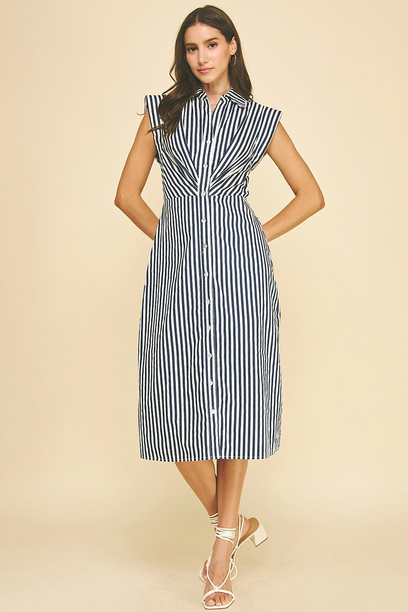 Striped Button Down Midi Dress