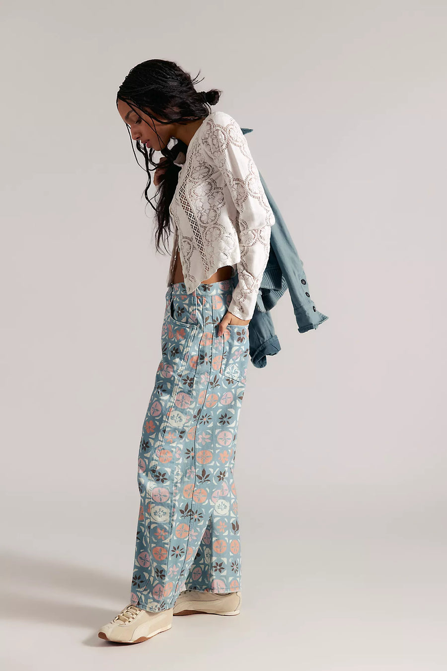 We The Free Good Luck Printed Barrel Jeans