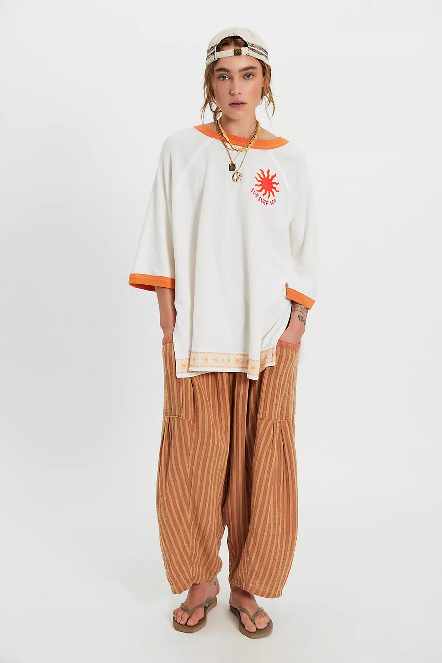 Free People Giulia Embroidered Ringer Tee