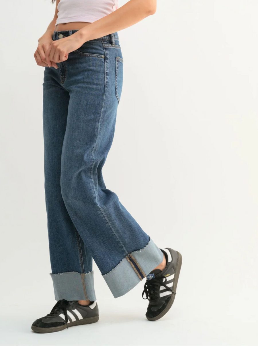 Just Black Denim Cuffed Wide Ankle Jeans